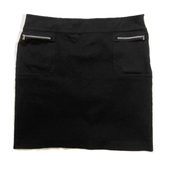 Lauren Ralph Lauren Cotton Stretch Mini Pencil Skirt Size 14 Black Zip Pockets - Picture 1 of 9
